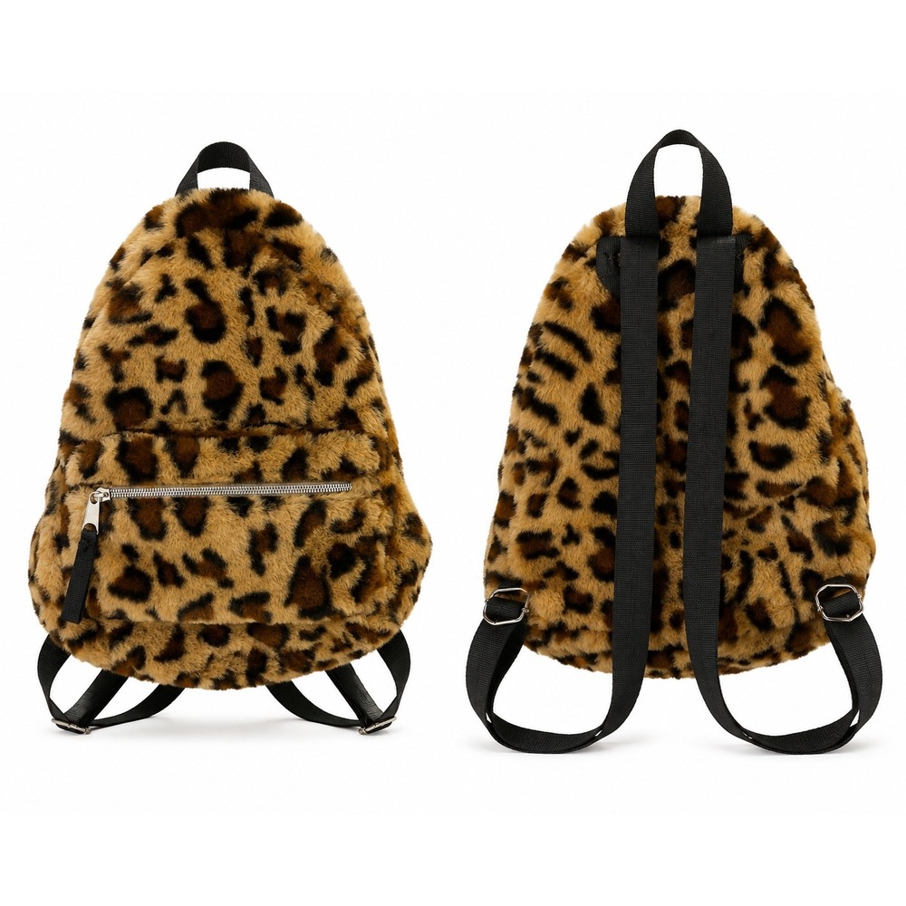 Art Class Backpack Girls OS Leopard Faux Fur Mini Animal Print Plush Bookbag